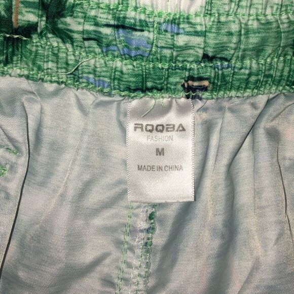 RQQBA Green and White Palm Tree Swim Trunks size Medium - Picture 3 of 3